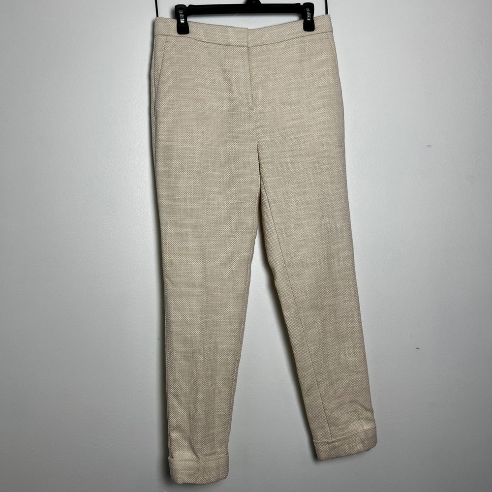 Ann Taylor Womens Cream Beige Textured Basketweave‎ Ankle Pants Trousers  4 Tall